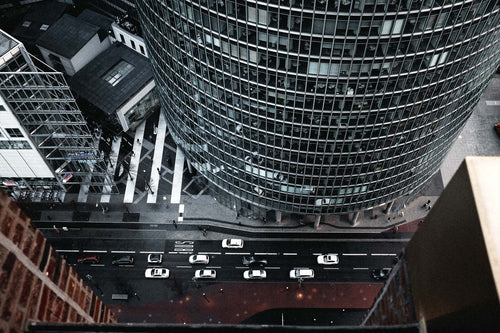 FineArt Print: Blick vom Kollhoff-Tower in die Häuserschlucht am Potsdamer Platz in Berlin
