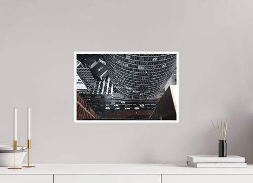 FineArt Print an der Wand: Blick vom Kollhoff-Tower in die Häuserschlucht am Potsdamer Platz in Berlin, 45×40 cm auf Hahnemühle Photo Rag